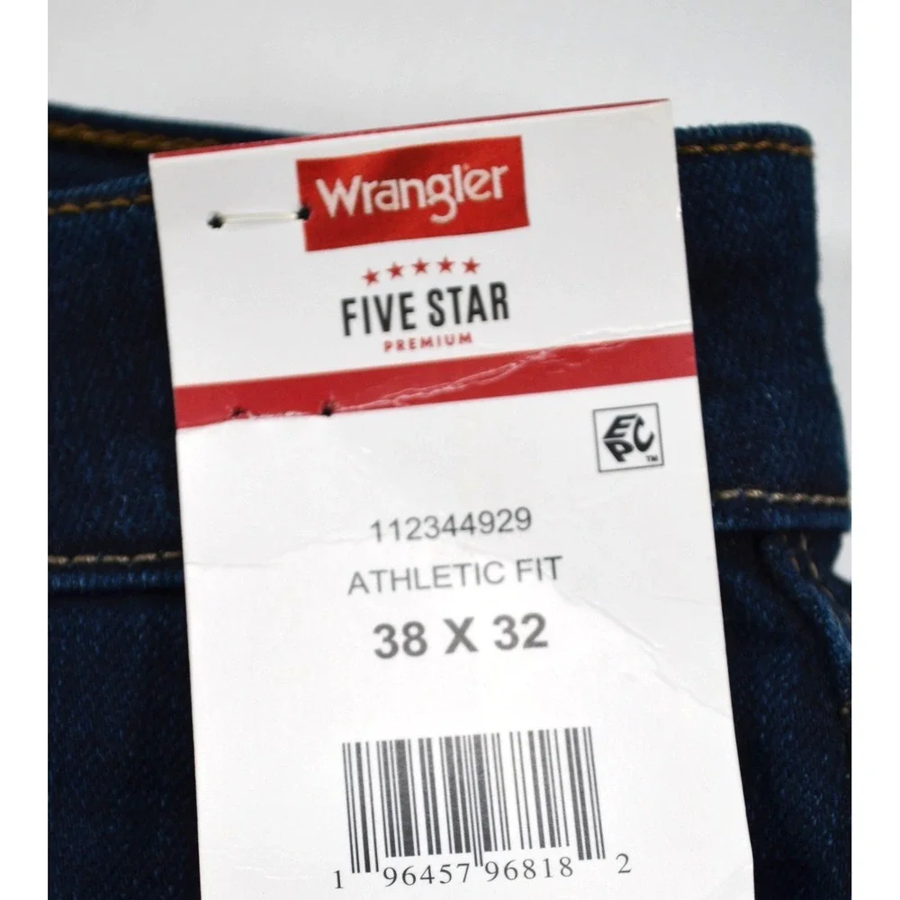 Wrangler Five Star Jeans Athletic Fit Blue Denim Jeans Mens 38x32 Dark Wash Nwts